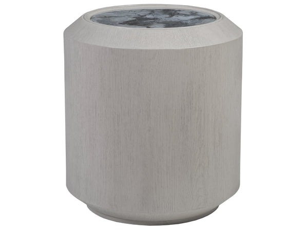 Lexington Artistica Home Metaphor Round End Table - Unique Chamfered Drum Design With Églomisé Top For Contemporary Spaces Light Gray Wood 2208-955c