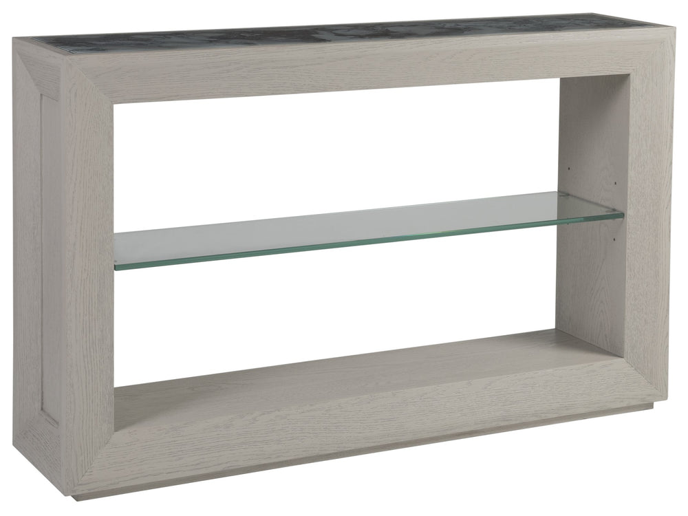 Lexington Artistica Home Metaphor Console - Stunning White Oak Design With Églomisé Top And Tempered Glass Shelf For Elegance Light Gray Wood 2208-966c