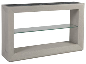 Lexington Artistica Home Metaphor Console - Stunning White Oak Design With Églomisé Top And Tempered Glass Shelf For Elegance Light Gray Wood 2208-966c