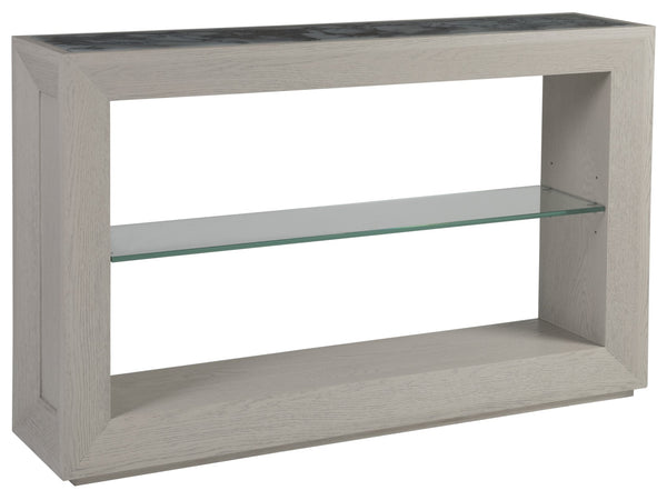 Lexington Artistica Home Metaphor Console - Stunning White Oak Design With Églomisé Top And Tempered Glass Shelf For Elegance Light Gray Wood 2208-966c