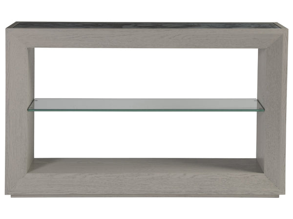 Lexington Artistica Home Metaphor Console - Stunning White Oak Design With Églomisé Top And Tempered Glass Shelf For Elegance Light Gray Wood 2208-966c