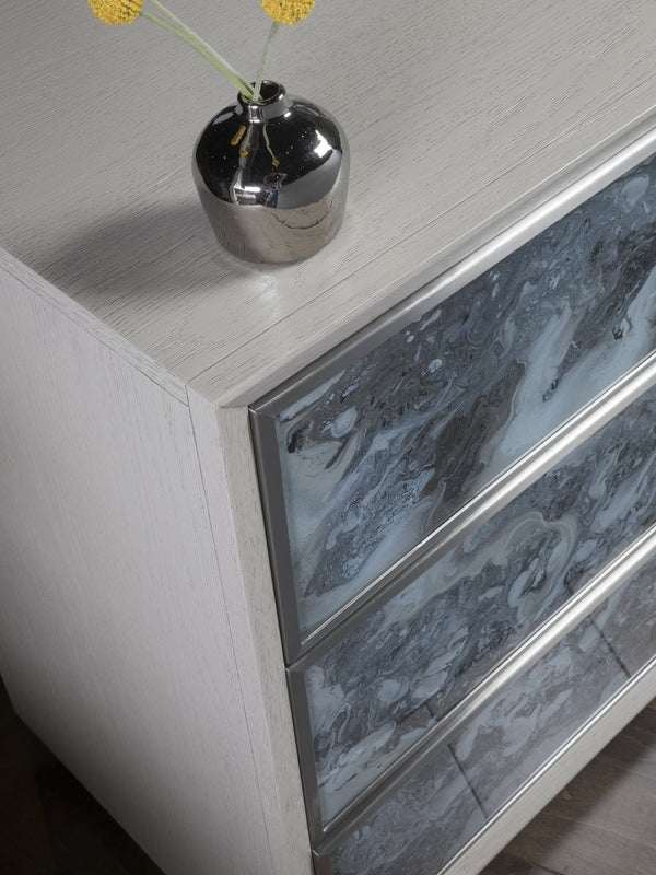 Lexington Artistica Home Metaphor Hall Chest - Elegant Contemporary Design With Églomisé Accents And Brushed Stainless Steel Frame Light Gray Wood 2208-973