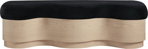 Meridian Furniture Savoy Art Deco Wave Bench Plush Black Velour Fur Upholstery Natural Wood Base 22080Black