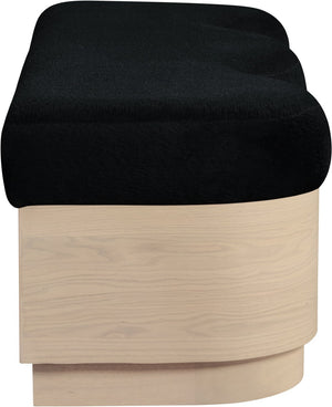 Meridian Furniture Savoy Art Deco Wave Bench Plush Black Velour Fur Upholstery Natural Wood Base 22080Black
