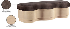 Meridian Furniture Savoy Art Deco Wave Bench in Plush Velour Fur with Sculptural Wooden Base 22080Brown