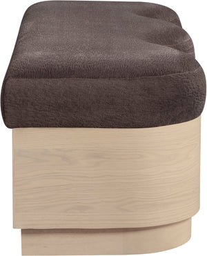 Meridian Furniture Savoy Art Deco Wave Bench in Plush Velour Fur with Sculptural Wooden Base 22080Brown