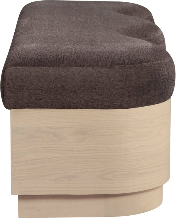 Meridian Furniture Savoy Art Deco Wave Bench in Plush Velour Fur with Sculptural Wooden Base 22080Brown