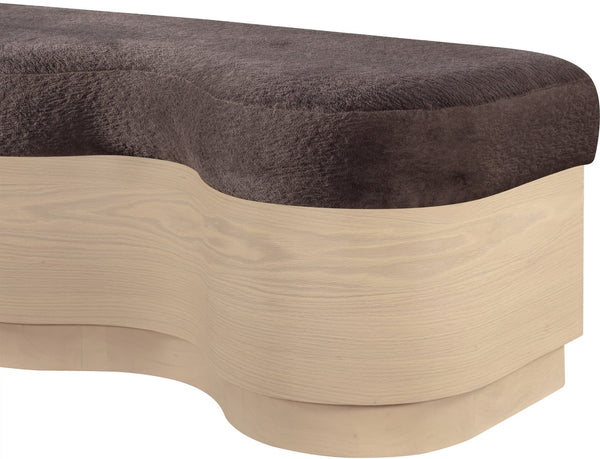 Meridian Furniture Savoy Art Deco Wave Bench in Plush Velour Fur with Sculptural Wooden Base 22080Brown