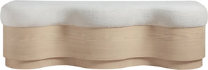 Meridian Furniture Savoy Art Deco Wave Bench Plush Velour Fur Seat with Natural Wood Base 22080Cream