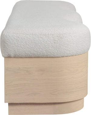 Meridian Furniture Savoy Art Deco Wave Bench Plush Velour Fur Seat with Natural Wood Base 22080Cream