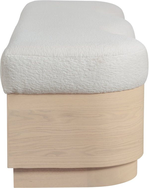 Meridian Furniture Savoy Art Deco Wave Bench Plush Velour Fur Seat with Natural Wood Base 22080Cream