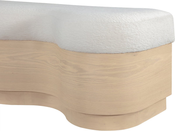 Meridian Furniture Savoy Art Deco Wave Bench Plush Velour Fur Seat with Natural Wood Base 22080Cream
