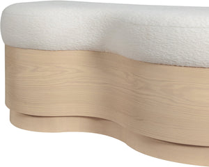Meridian Furniture Savoy Art Deco Wave Bench Plush Velour Fur Seat with Natural Wood Base 22080Cream
