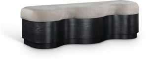 Meridian Furniture Savoy Art Deco Upholstered Bench with Plush Velour Seat and Sculptural Wave Form 22081Beige