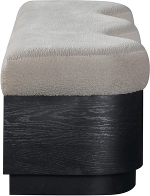 Meridian Furniture Savoy Art Deco Upholstered Bench with Plush Velour Seat and Sculptural Wave Form 22081Beige