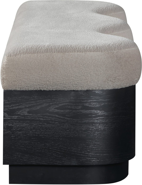 Meridian Furniture Savoy Art Deco Upholstered Bench with Plush Velour Seat and Sculptural Wave Form 22081Beige