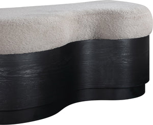 Meridian Furniture Savoy Art Deco Upholstered Bench with Plush Velour Seat and Sculptural Wave Form 22081Beige