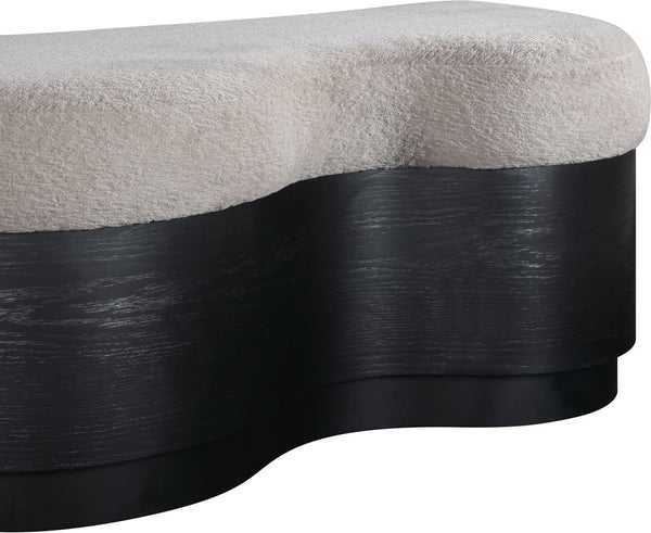 Meridian Furniture Savoy Art Deco Upholstered Bench with Plush Velour Seat and Sculptural Wave Form 22081Beige