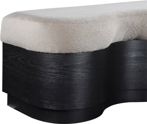 Meridian Furniture Savoy Art Deco Upholstered Bench with Plush Velour Seat and Sculptural Wave Form 22081Beige