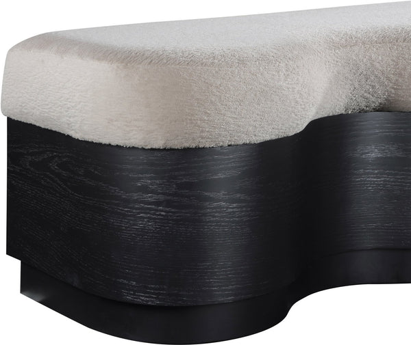 Meridian Furniture Savoy Art Deco Upholstered Bench with Plush Velour Seat and Sculptural Wave Form 22081Beige