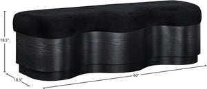 Meridian Furniture Savoy Art Deco Velour Fur Upholstered Bench with Sculptural Wood Base for Bedroom 22081Black