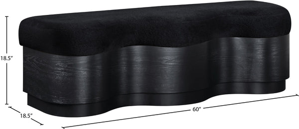 Meridian Furniture Savoy Art Deco Velour Fur Upholstered Bench with Sculptural Wood Base for Bedroom 22081Black