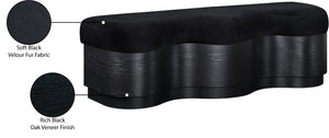 Meridian Furniture Savoy Art Deco Velour Fur Upholstered Bench with Sculptural Wood Base for Bedroom 22081Black