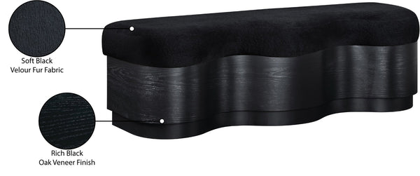Meridian Furniture Savoy Art Deco Velour Fur Upholstered Bench with Sculptural Wood Base for Bedroom 22081Black