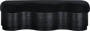 Meridian Furniture Savoy Art Deco Velour Fur Upholstered Bench with Sculptural Wood Base for Bedroom 22081Black