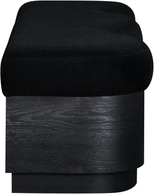 Meridian Furniture Savoy Art Deco Velour Fur Upholstered Bench with Sculptural Wood Base for Bedroom 22081Black