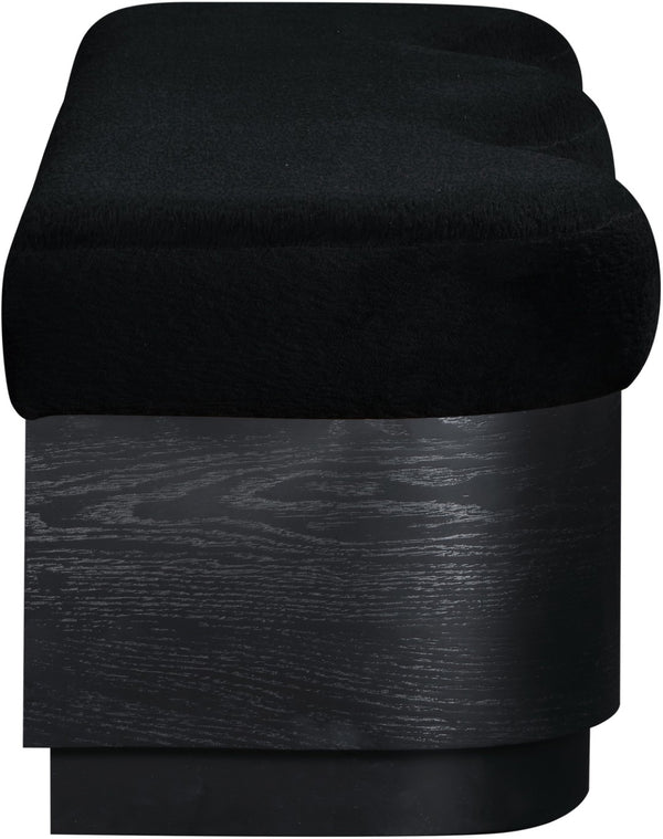 Meridian Furniture Savoy Art Deco Velour Fur Upholstered Bench with Sculptural Wood Base for Bedroom 22081Black
