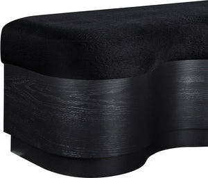 Meridian Furniture Savoy Art Deco Velour Fur Upholstered Bench with Sculptural Wood Base for Bedroom 22081Black