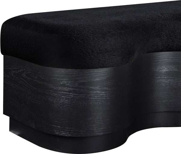 Meridian Furniture Savoy Art Deco Velour Fur Upholstered Bench with Sculptural Wood Base for Bedroom 22081Black