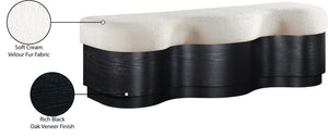 Meridian Furniture Savoy Art Deco Wave Bench Plush Velour Fur Seat with Sculptural Black Base 22081Cream