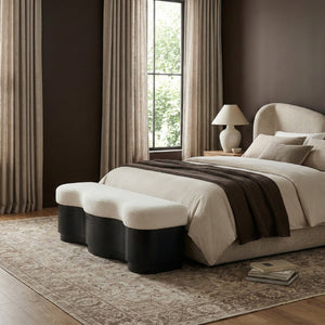 Meridian Furniture Savoy Art Deco Wave Bench Plush Velour Fur Seat with Sculptural Black Base 22081Cream