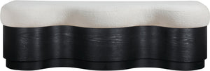 Meridian Furniture Savoy Art Deco Wave Bench Plush Velour Fur Seat with Sculptural Black Base 22081Cream
