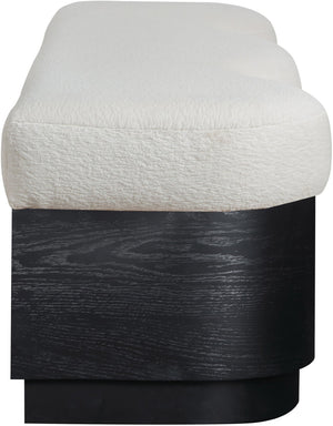 Meridian Furniture Savoy Art Deco Wave Bench Plush Velour Fur Seat with Sculptural Black Base 22081Cream