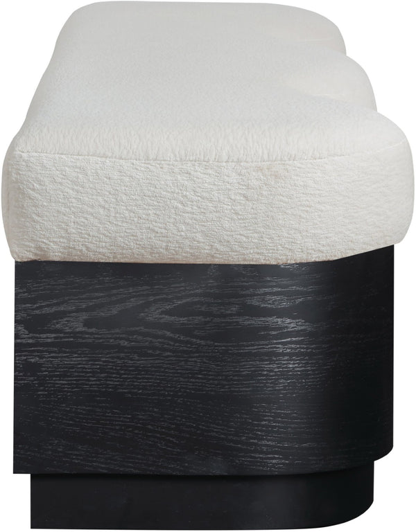 Meridian Furniture Savoy Art Deco Wave Bench Plush Velour Fur Seat with Sculptural Black Base 22081Cream