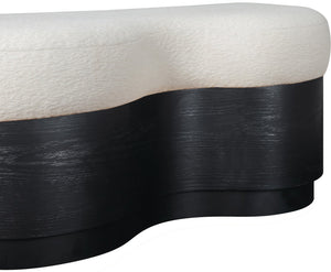 Meridian Furniture Savoy Art Deco Wave Bench Plush Velour Fur Seat with Sculptural Black Base 22081Cream