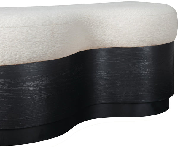Meridian Furniture Savoy Art Deco Wave Bench Plush Velour Fur Seat with Sculptural Black Base 22081Cream