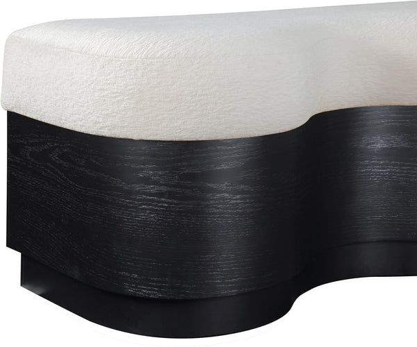 Meridian Furniture Savoy Art Deco Wave Bench Plush Velour Fur Seat with Sculptural Black Base 22081Cream