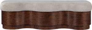 Meridian Furniture Savoy Art Deco Velour Upholstered Bench with Walnut Base for Bedroom Foyer 22082Beige