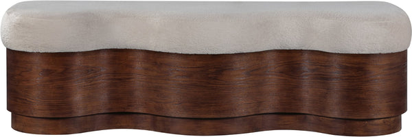 Meridian Furniture Savoy Art Deco Velour Upholstered Bench with Walnut Base for Bedroom Foyer 22082Beige