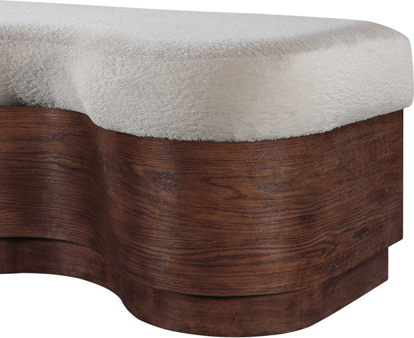 Meridian Furniture Savoy Art Deco Velour Upholstered Bench with Walnut Base for Bedroom Foyer 22082Beige