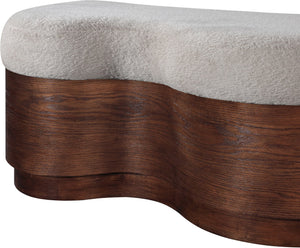 Meridian Furniture Savoy Art Deco Velour Upholstered Bench with Walnut Base for Bedroom Foyer 22082Beige