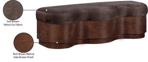 Meridian Furniture Savoy Art Deco Wave Bench with Plush Velour Upholstery and Walnut Wood Base 22082Brown