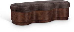 Meridian Furniture Savoy Art Deco Wave Bench with Plush Velour Upholstery and Walnut Wood Base 22082Brown