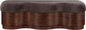 Meridian Furniture Savoy Art Deco Wave Bench with Plush Velour Upholstery and Walnut Wood Base 22082Brown