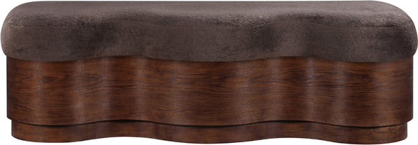 Meridian Furniture Savoy Art Deco Wave Bench with Plush Velour Upholstery and Walnut Wood Base 22082Brown
