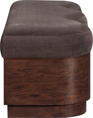 Meridian Furniture Savoy Art Deco Wave Bench with Plush Velour Upholstery and Walnut Wood Base 22082Brown